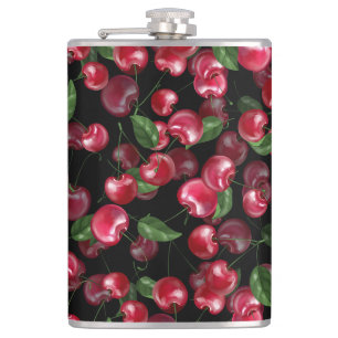 Cherry Fruit op zwart Heupfles