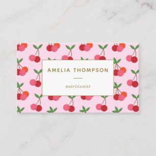 Cherry Fruit Pattern in Pink and Red gepersonalise Visitekaartje