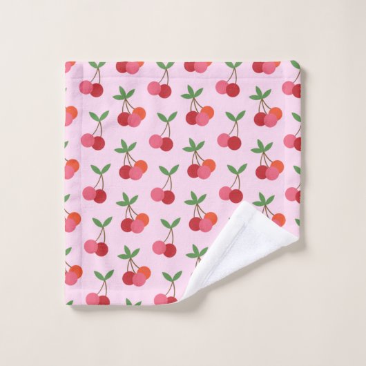 Cherry Fruit Pattern in roze and Red Personalized Bad Handdoek (Wasdoekje)