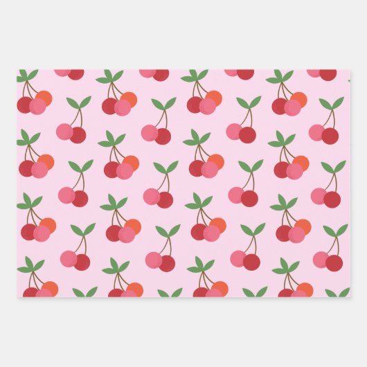 Cherry Fruit Pattern in roze and Red Personalized Inpakpapier Vel (Voorkant 2)