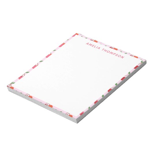 Cherry Fruit Pattern in roze and Red Personalized Notitieblok (Gedraaid)