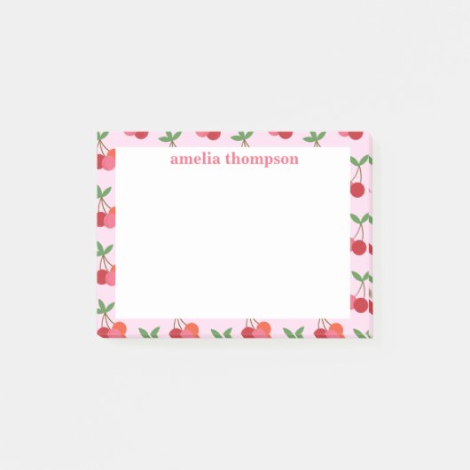 Cherry Fruit Pattern in roze and Red Personalized Post-it® Notes (Voorkant)