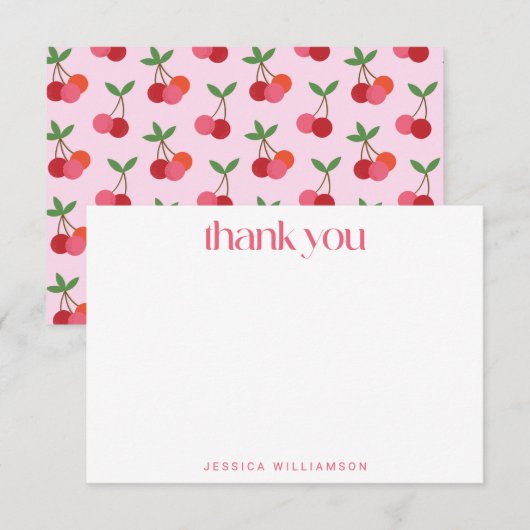 Cherry Fruit Red Pink Green Cute Custom Shower Bedankkaart (Voorkant / Achterkant)