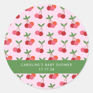 Cherry Fruit Roze Green Cute Custom Baby shower Ronde Sticker