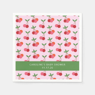 Cherry Fruit Roze Green Cute Custom Baby shower Servet