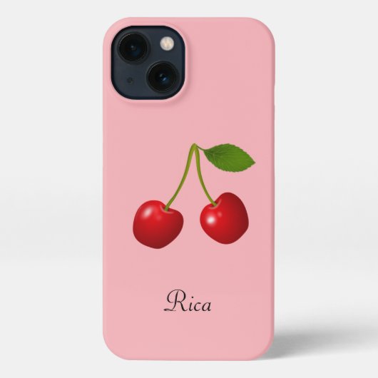Cherry Fruits & Name on Light Roze iPhone Hoesje (Achterkant)