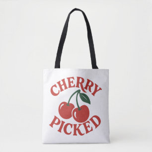 Cherry Geplukte Trendy Retro Fruit Afbeelding Draagtas