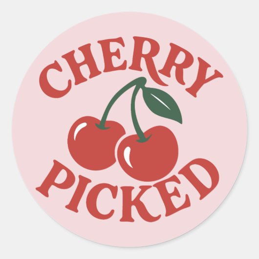 Cherry Geplukte Trendy Retro Fruit Grafische Feest Ronde Sticker (Voorkant)