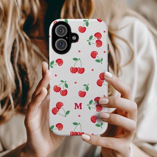 Cherry Hearts Aangepaste naam Monogram Case-Mate iPhone Case