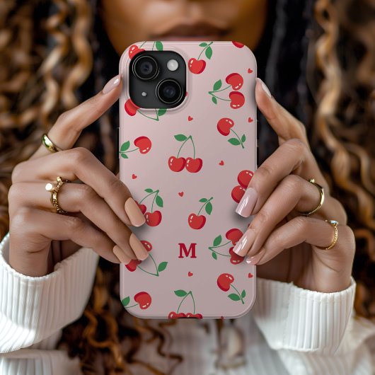 Cherry Hearts Aangepaste naam Monogram Case-Mate iPhone Case