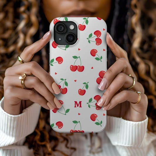 Cherry Hearts Custom Monogram Case-Mate iPhone Case