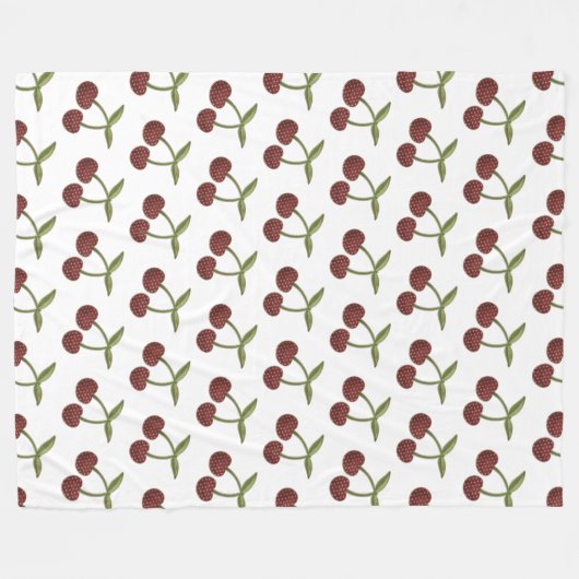 Cherry Illustrated Pattern on White Fleece Deken (Voorkant (Horizontaal))