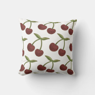  Cherry Illustrated Pattern on White Kussen