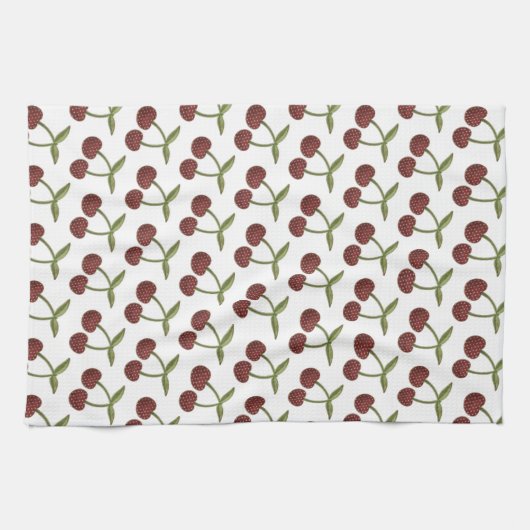 Cherry Illustrated Pattern on White Theedoek (Horizontaal)