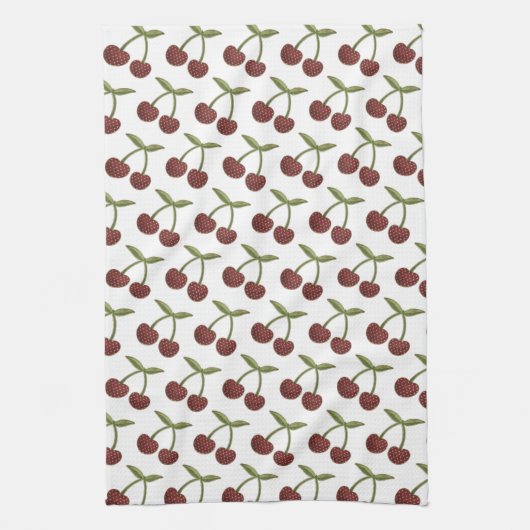  Cherry Illustrated Pattern on White Theedoek (Verticaal)