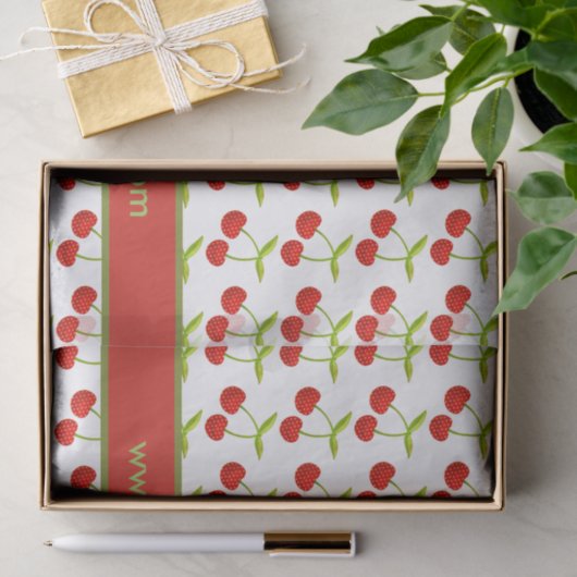 Cherry Illustration Custom Text Tissuepapier (Geschenk)
