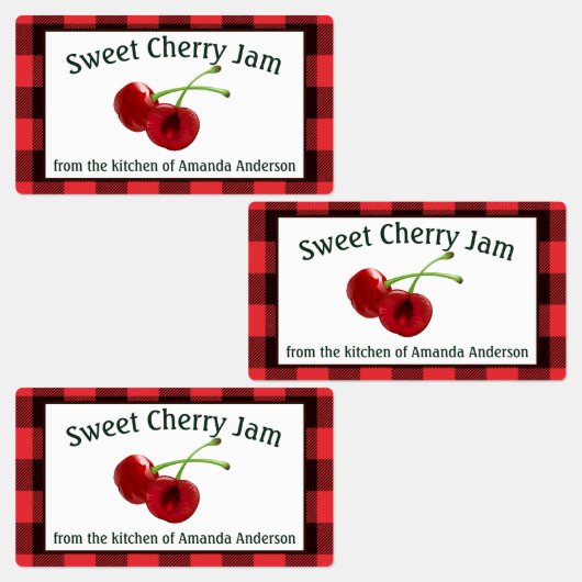 Cherry Jam Cherries Plaid Food Étiquette (Groupe)
