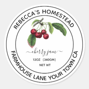Cherry Jam Illustratie in blik Jar Ronde Sticker