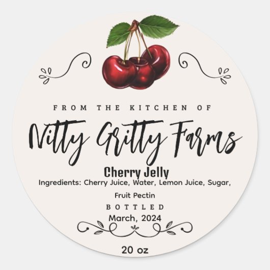 Cherry Jam Jelly behouden Custom Inblikken Label (Voorkant)