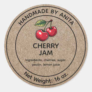 Cherry Jam Jelly Jar Étiquette Kraft Style papier