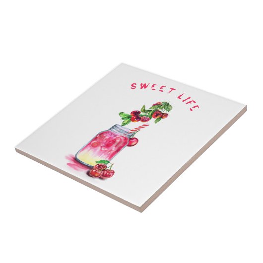 Cherry Juice Cool Drink Fruits Ceramic Tegel Tegeltje (Zijkant)