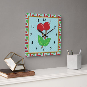 Cherry Kitchen Clock Vierkante Klok