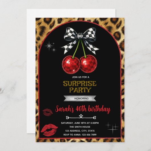Cherry Leopard party Invitation (Devant / Derrière)