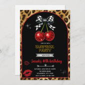 Cherry Leopard party Invitation Kaart (Voorkant / Achterkant)