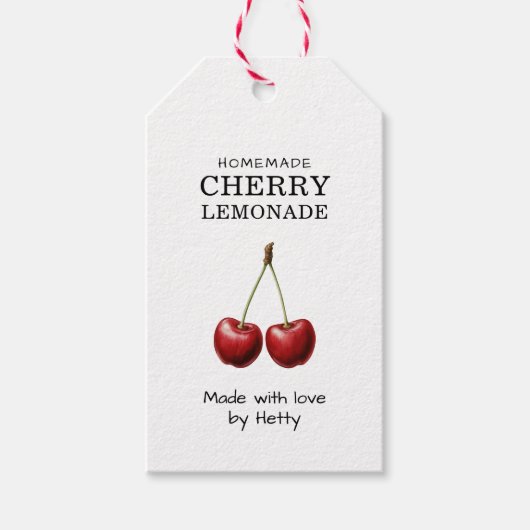 Cherry limonade label voor uw zelfgemaakte recepte cadeaulabel (Voorkant)