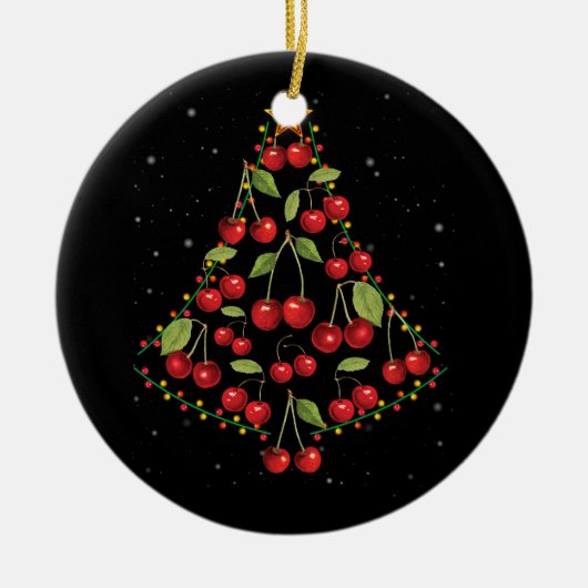 Cherry Lover Kerstboom Lichten Santa Hat Cherr Keramisch Ornament (Voorkant)