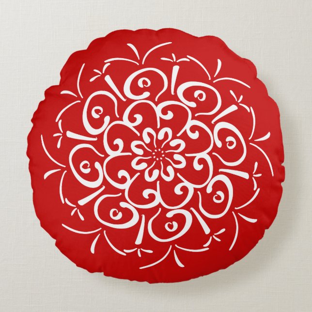 Cherry Mandala Rond Kussen (Voorkant)