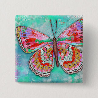 Cherry Mint Butterfly Pin Vierkante Button 5,1 Cm