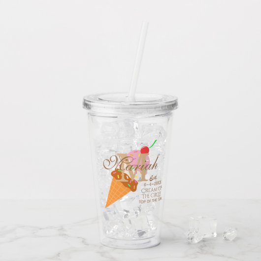 Cherry Neapolitan Ijs Monogram Aangepaste Tekst Acryl Drinkbeker (Achterkant ijs)