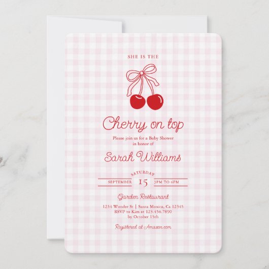 Cherry on Top Baby Shower Girl Invitation (Devant)