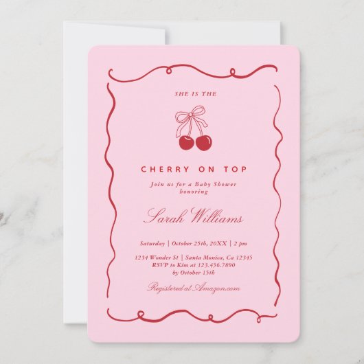 Cherry on Top Baby Shower Girl Invitation (Devant)