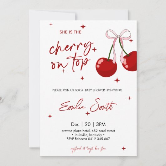 Cherry on Top Baby shower Invitation (Devant)