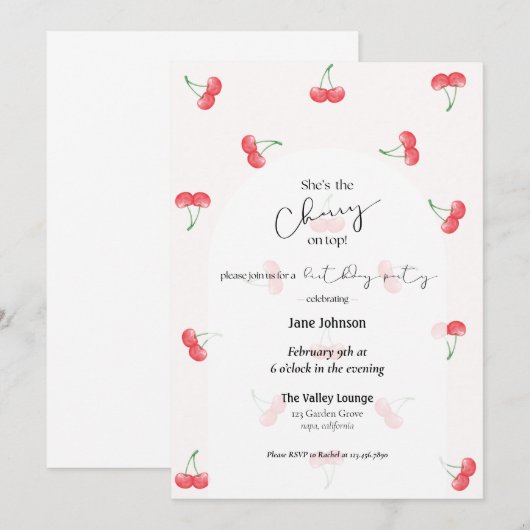 Cherry On Top Birthday Invitation (Devant / Derrière)