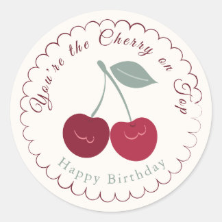 Cherry On Top Botanical Birthday Ronde Sticker