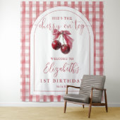 Cherry On Top Bow Birthday Photo Backdrop Wandkleed (In situ)