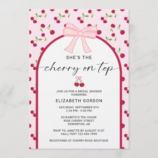 Cherry On Top Bridal Shower Coquette Bow Kaart (Voorkant)