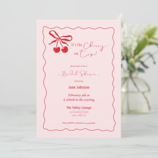 Cherry On Top Bridal Shower Invitation Kaart (Staand voorkant)