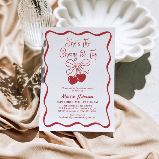 Cherry On Top Coquette Baby shower Invitation