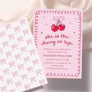Cherry on Top Coquette Baby Shower Kaart