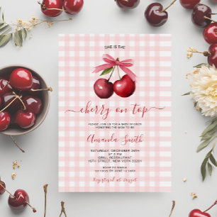 Cherry On Top met Bow Baby shower Invitation Kaart