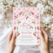 Cherry on Top Pink Bow Baby shower Invitation