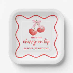Cherry on Top Roze Strik prettige verjaardag Papieren Bordje