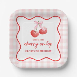 Cherry on Top Roze Strik prettige verjaardag Papieren Bordje