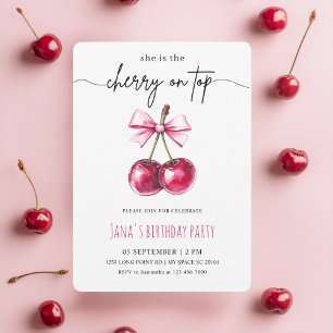 Cherry op de top roze verjaardagsfeestje kaart