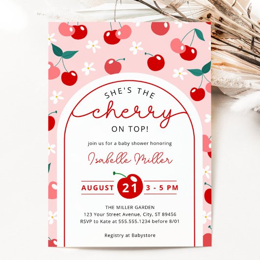 Cherry op Top Baby shower Invitation Kaart