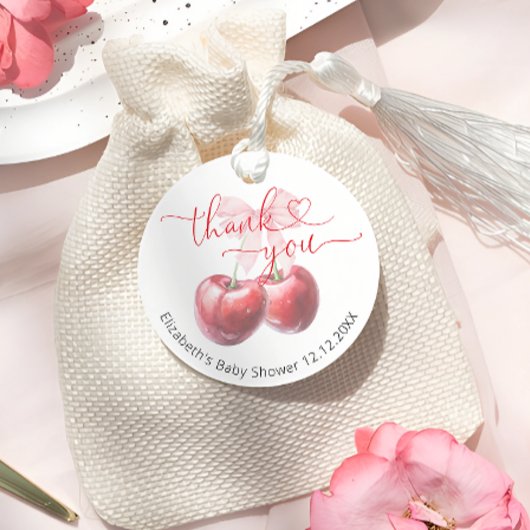 Cherry op top Coquette Bow Baby shower Dank u Bedankjes Labels